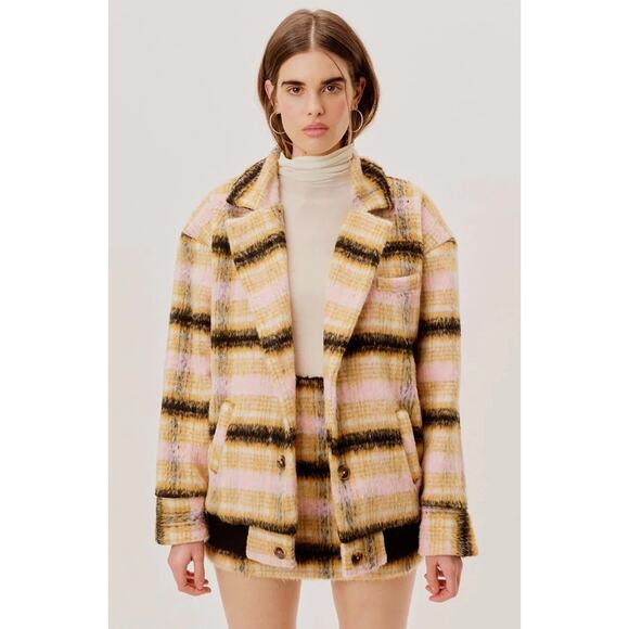 For Love & Lemons Women's Rachel Plaid Button Front Jacket Size Large